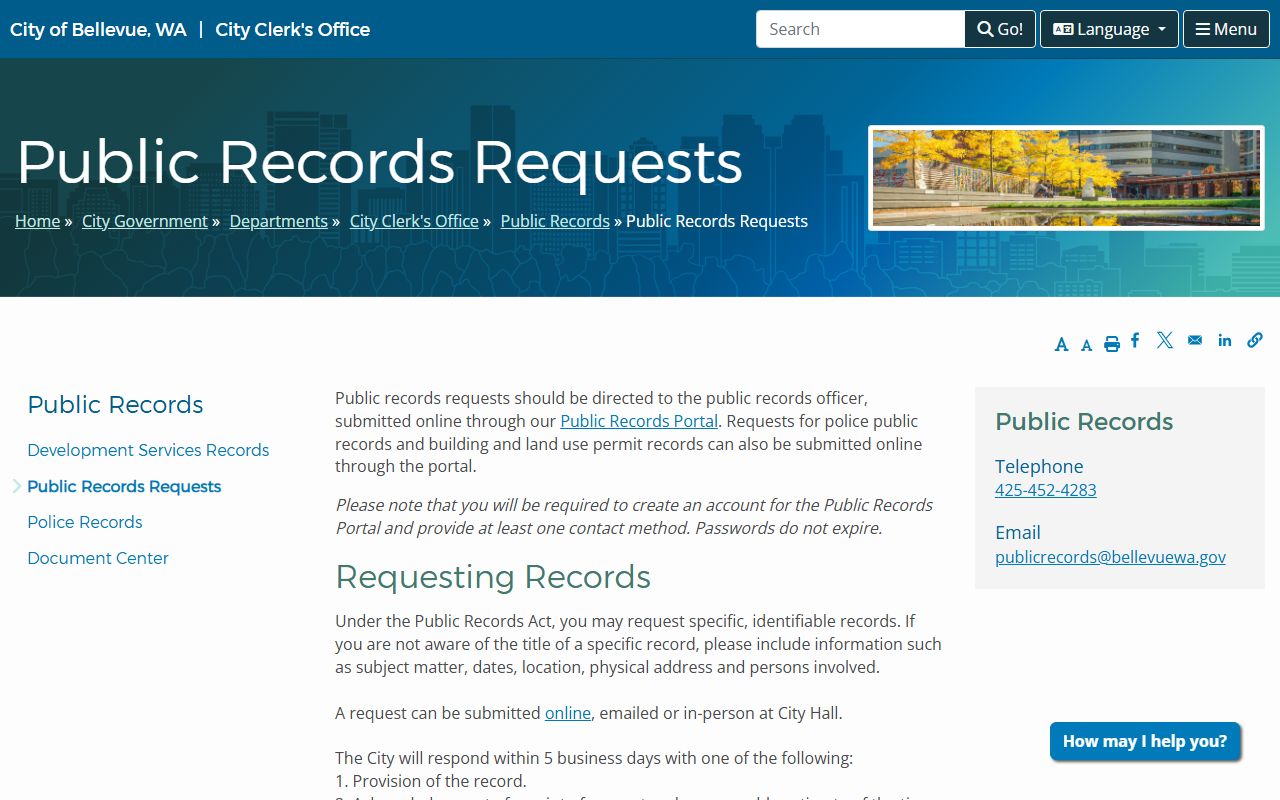 Bellevue public records request portal for city records and deed information