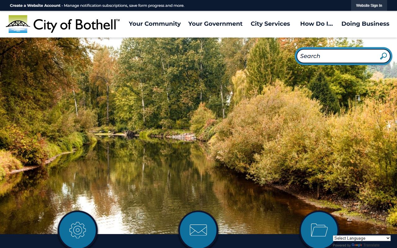 Bothell Washington official city website with links to records and government services