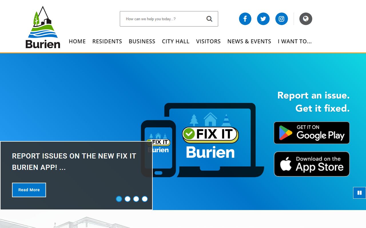Burien Washington official city website with links to government services and property information