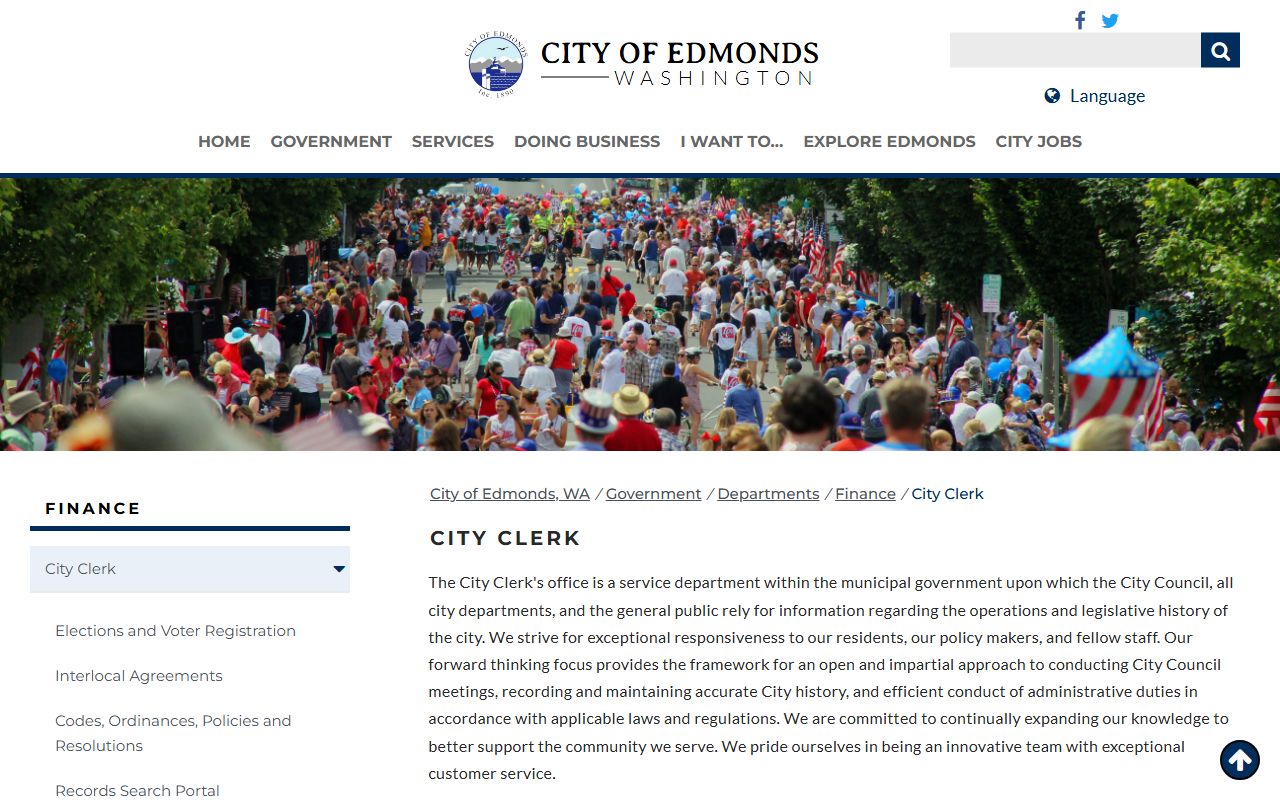 Edmonds City Clerk office responsible for city records and public records administration