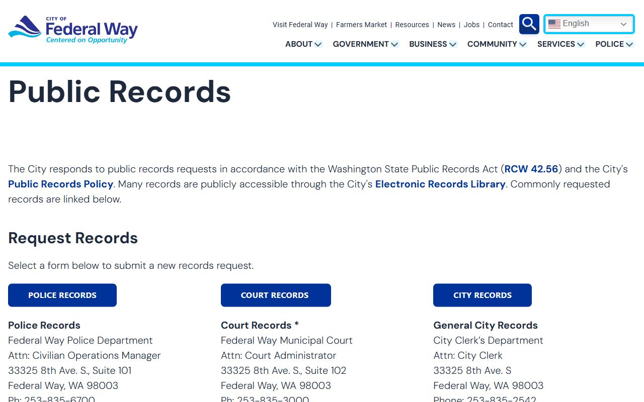 Federal Way public records portal for city documents and government records requests