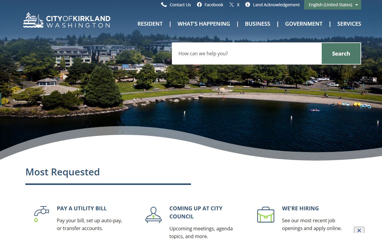 Kirkland city official website with property search and public records access