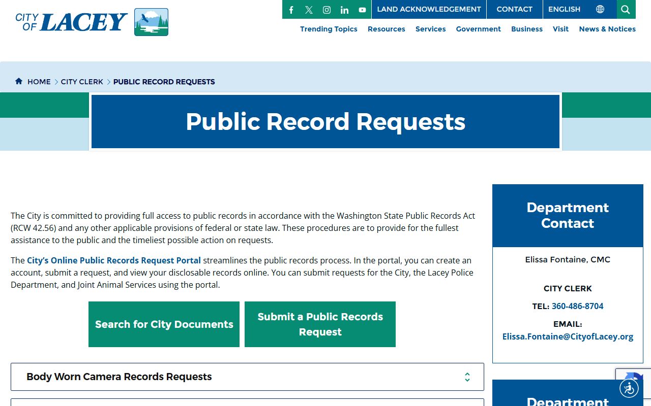 Lacey public records request portal for city documents related to deed records