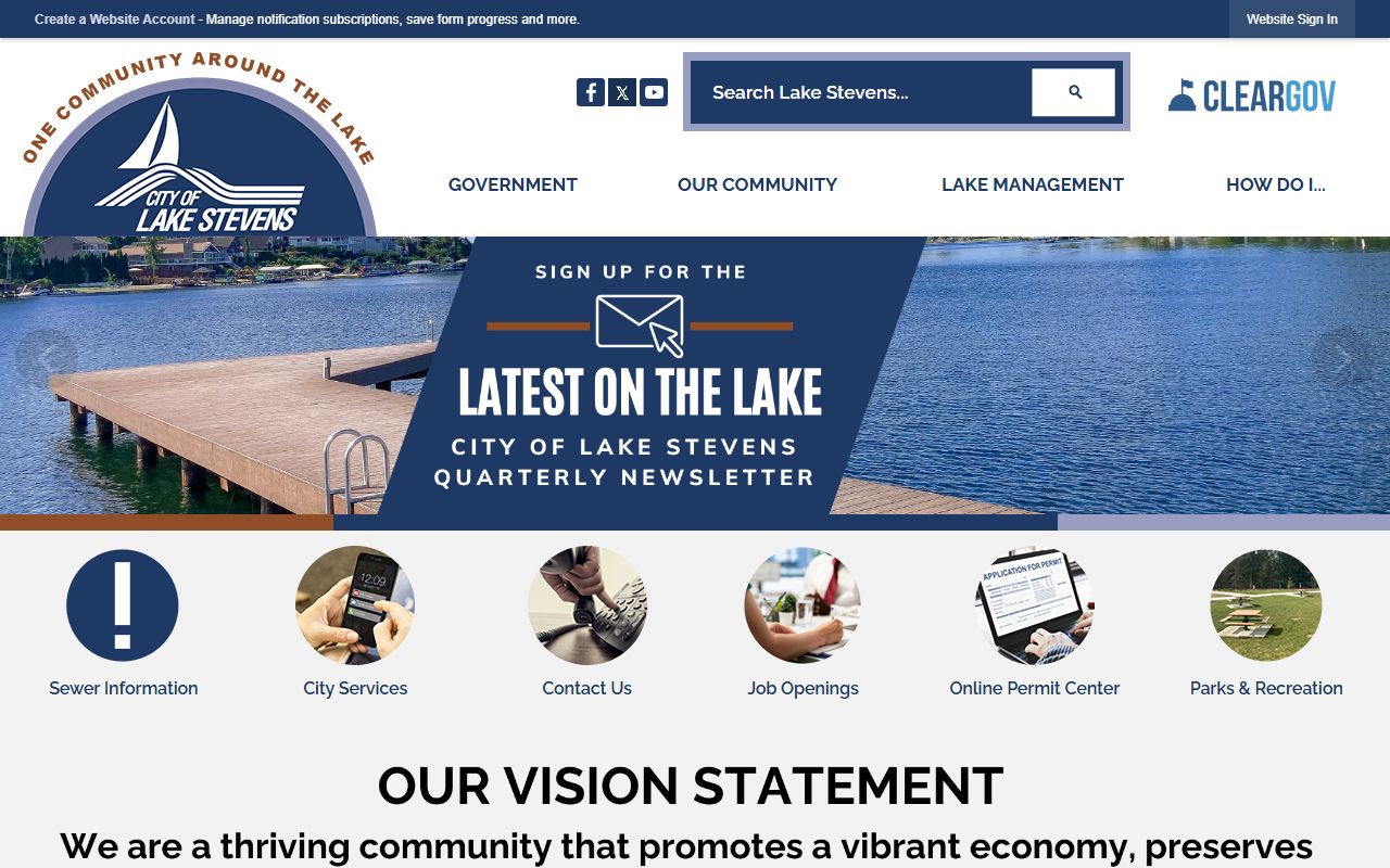 Lake Stevens city official website for property permits and planning records