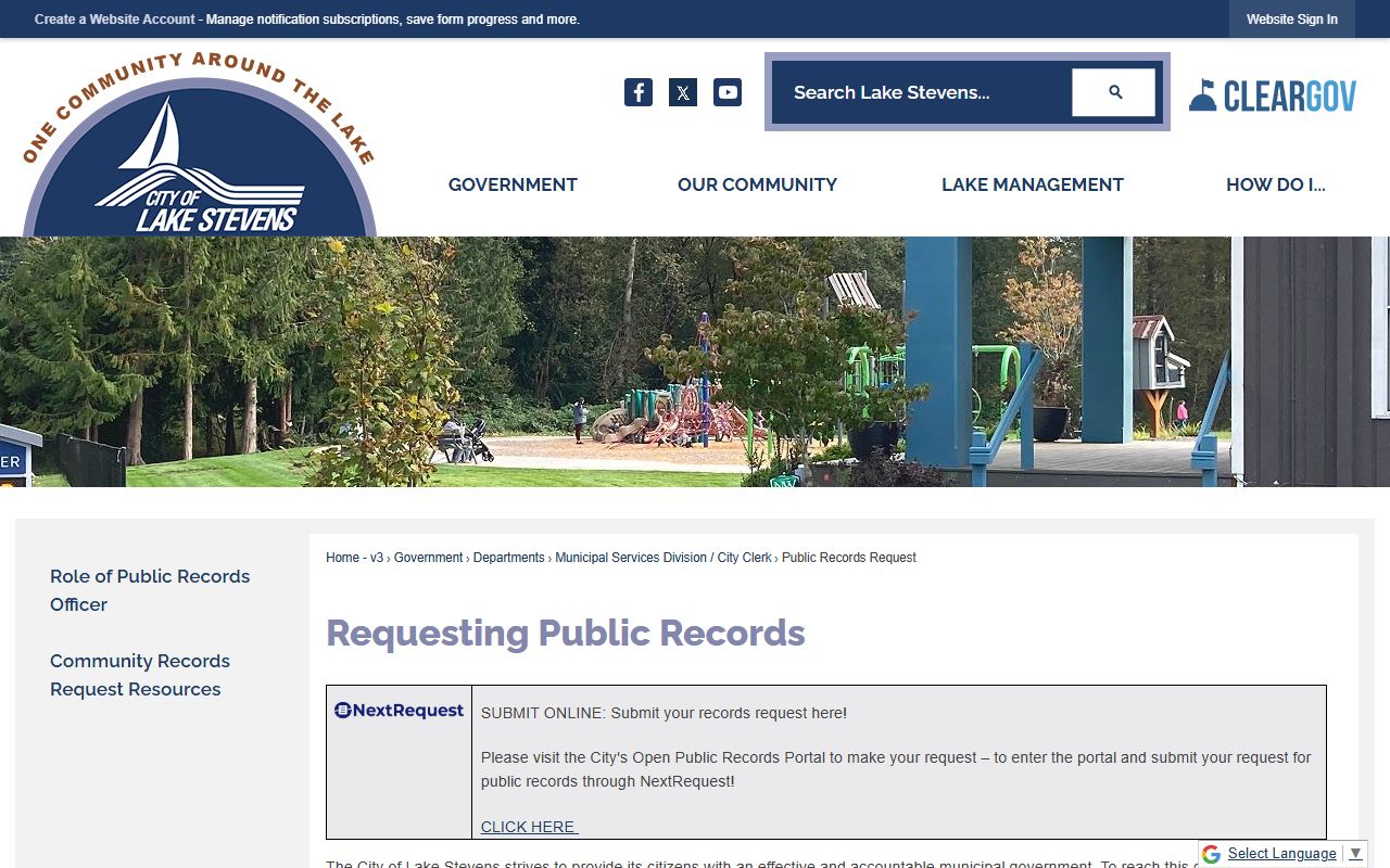 Lake Stevens public records request portal for city-held documents