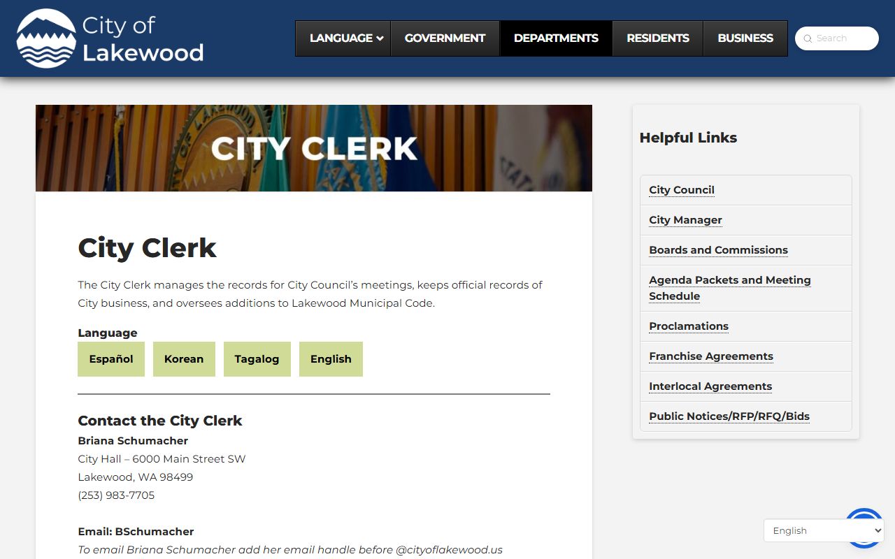 Lakewood City Clerk office for city public records related to Lakewood properties