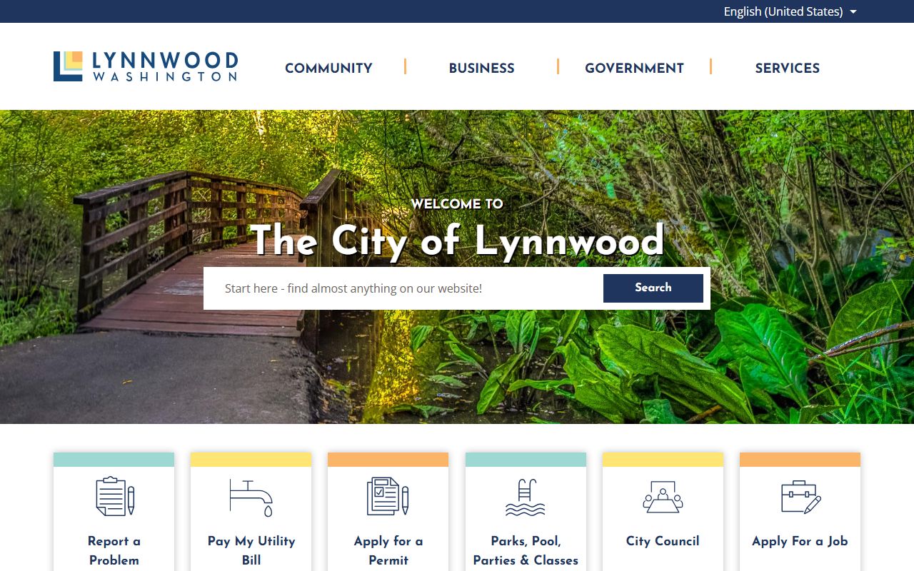 Lynnwood city official website with permit records and community development information