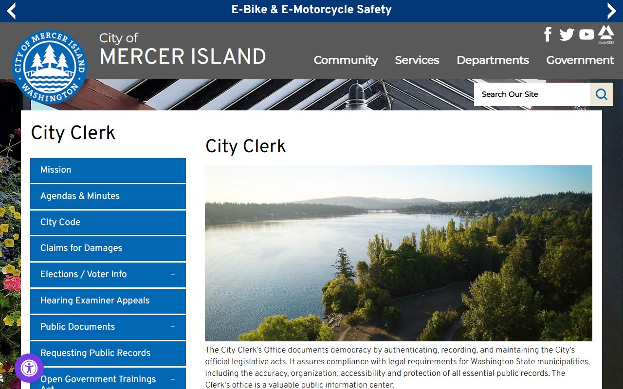 Mercer Island City Clerk office handling city public records related to Mercer Island properties