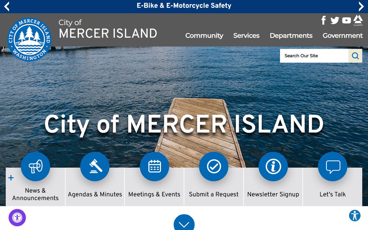 Mercer Island city official website with property search and public records information
