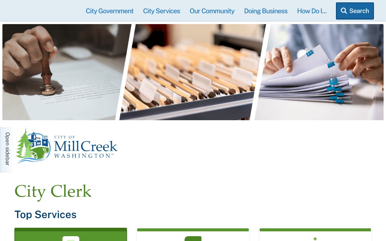 Mill Creek City Clerk office managing public records for Mill Creek East deed records