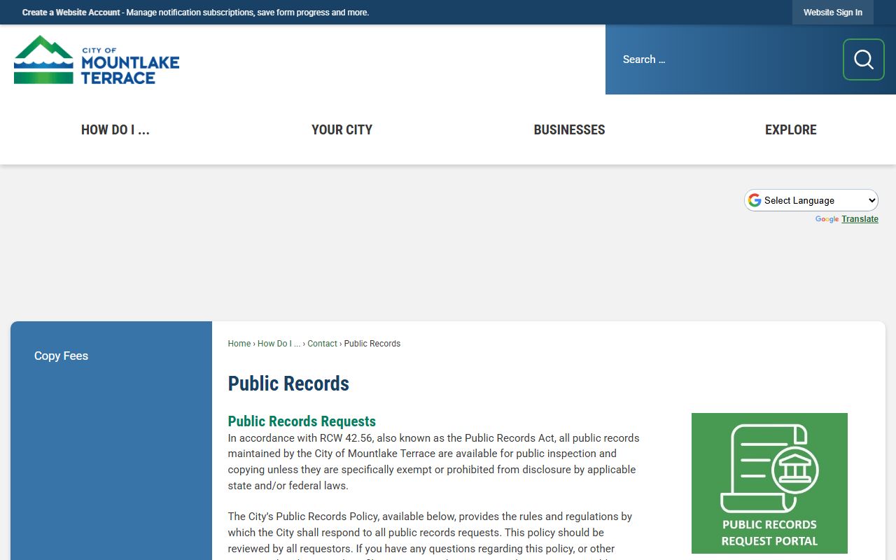 Mountlake Terrace public records request portal