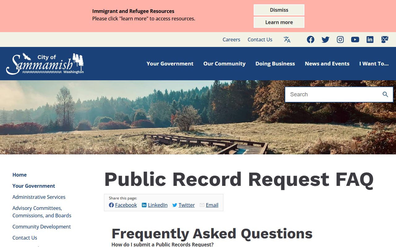 Sammamish public records request FAQ page for deed records and property research