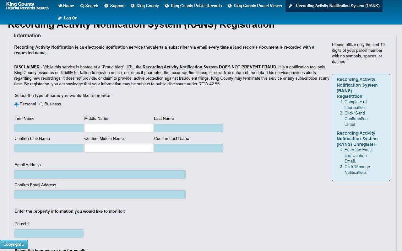 King County recording activity and RANS fraud alert service for Seattle property owners