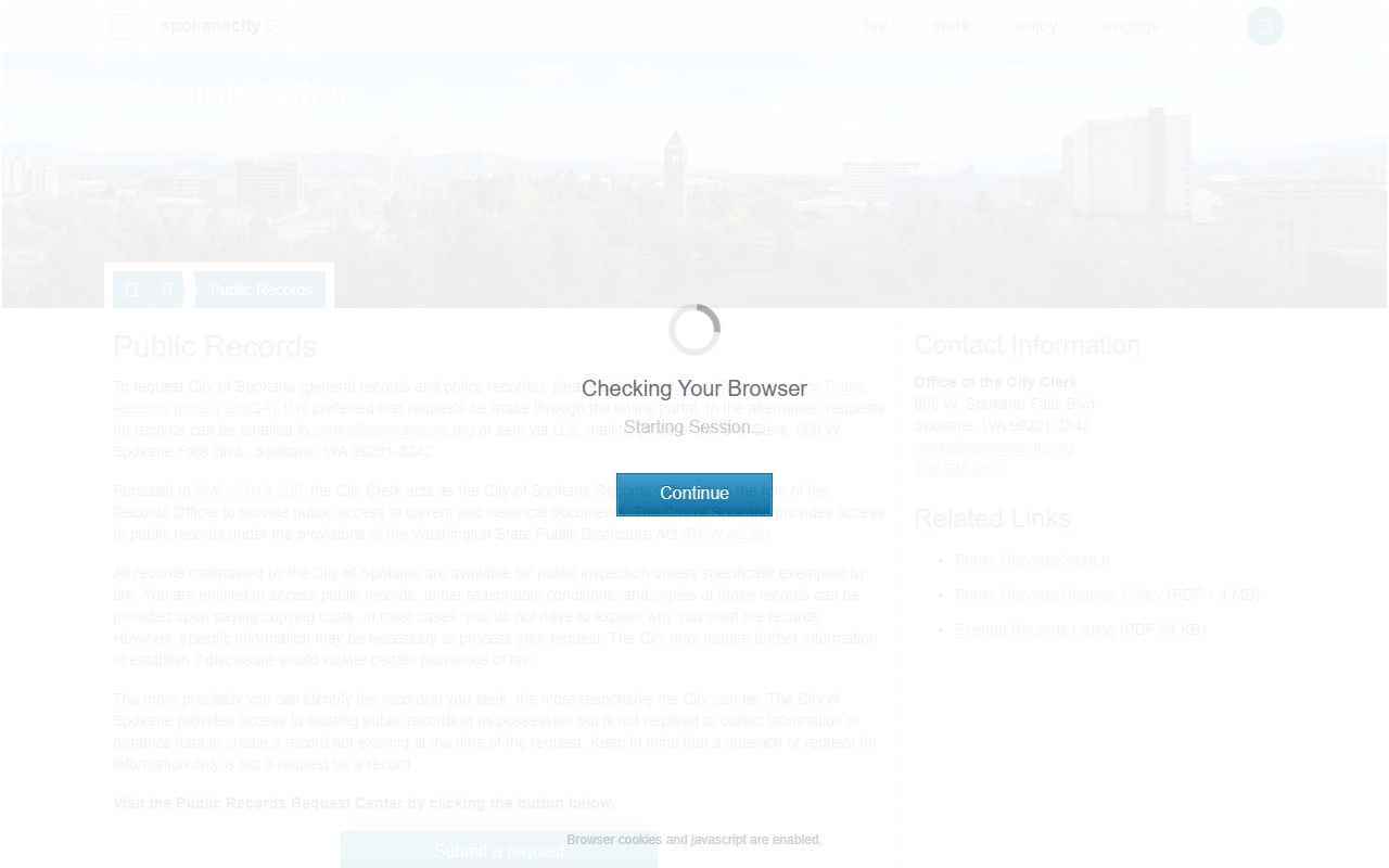 Spokane city public records portal for city documents and permit records