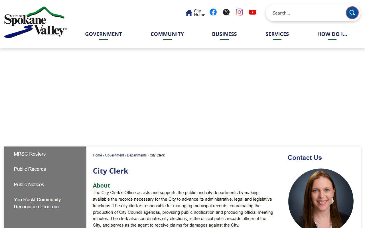 Spokane Valley City Clerk office managing municipal records and public disclosure