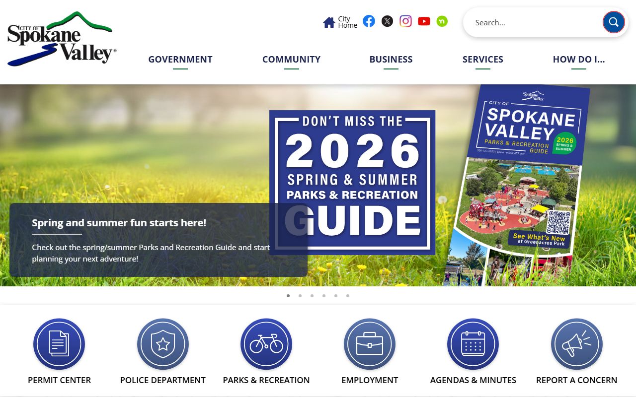Spokane Valley city official website with links to city services and public records