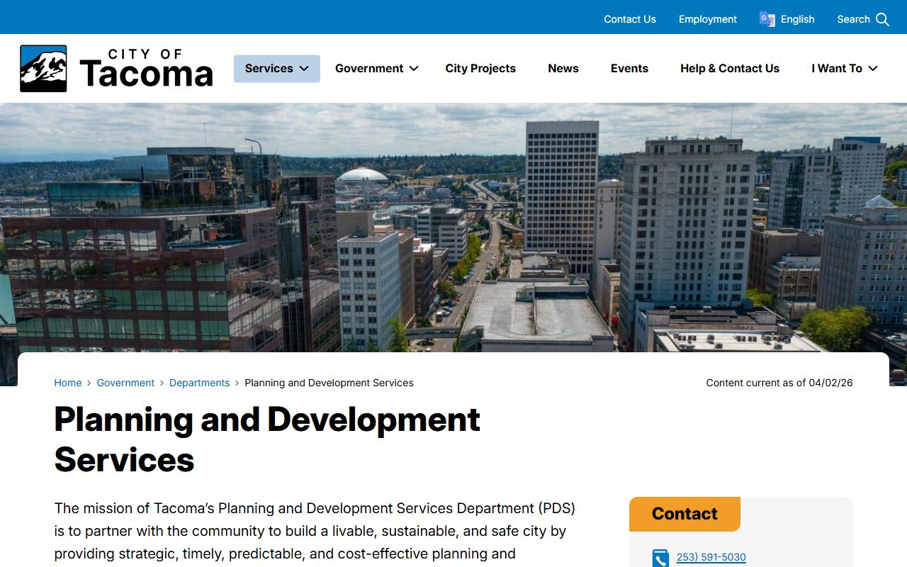 Tacoma Planning and Development Services portal for permit records related to Tacoma deed research