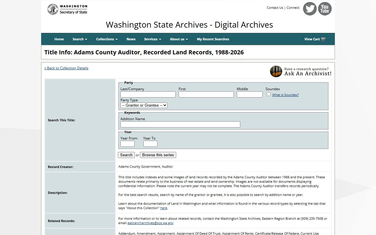 Adams County land records collection at Washington State Digital Archives