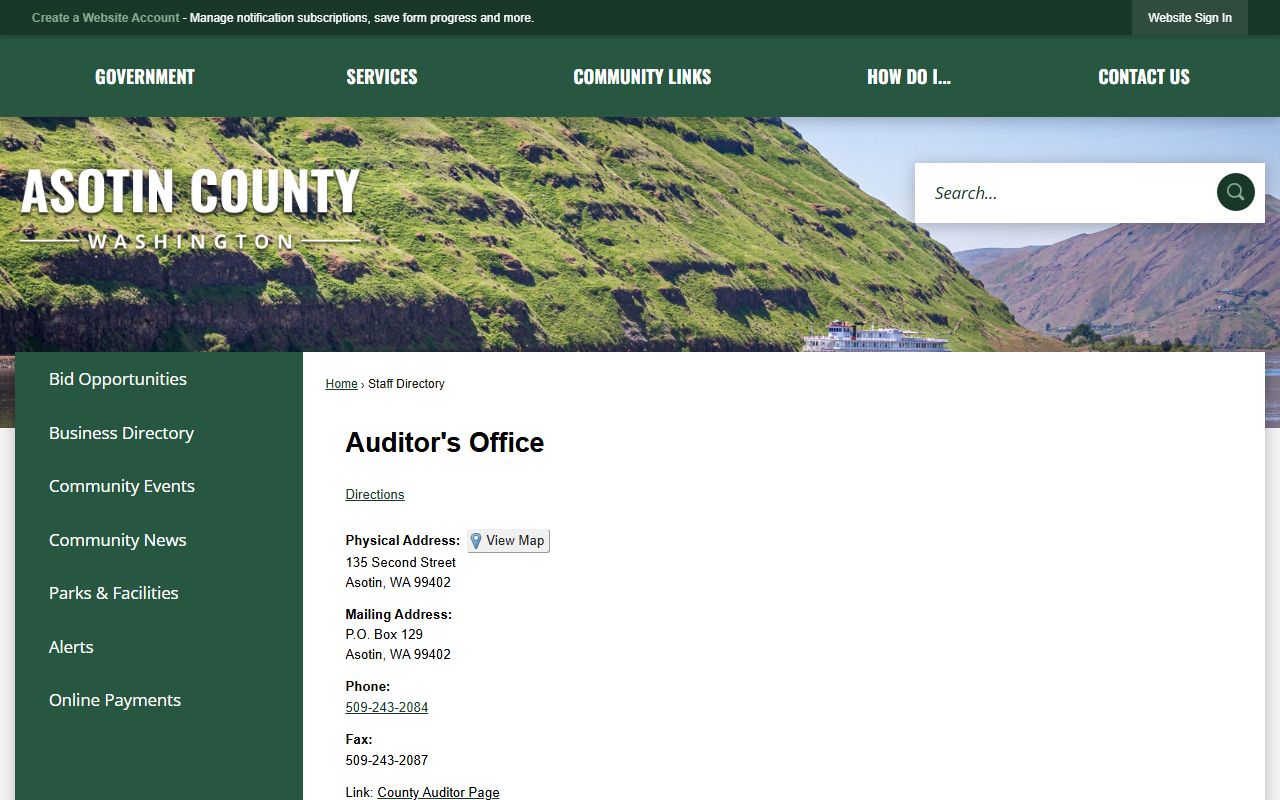 Asotin County Auditor Recording Department website