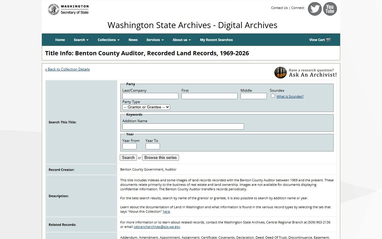 Benton County land records archive at Washington State Digital Archives