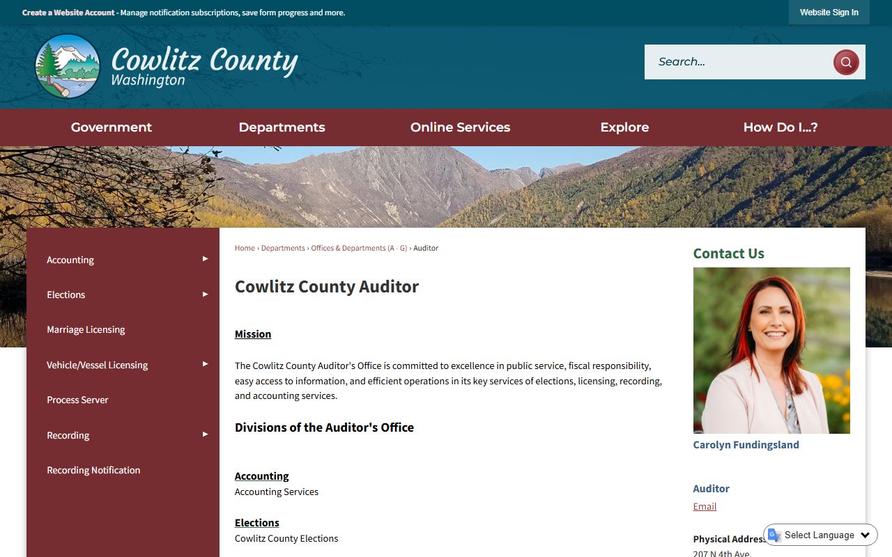 Cowlitz County Auditor office for deed records in Kelso Washington