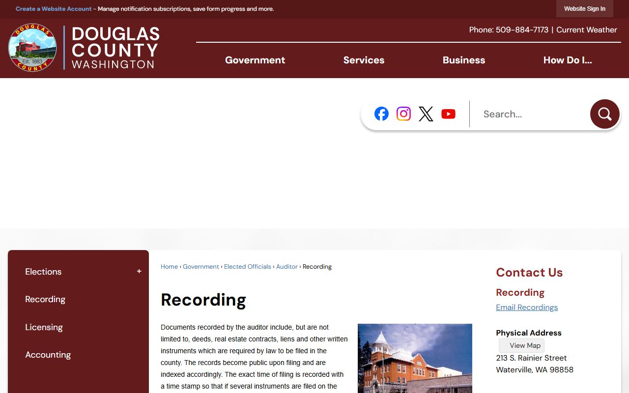 Douglas County Auditor Recording Division for deed records in Waterville Washington