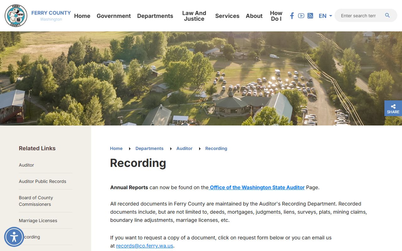 Ferry County Auditor Recording Department page for deed records in Republic Washington