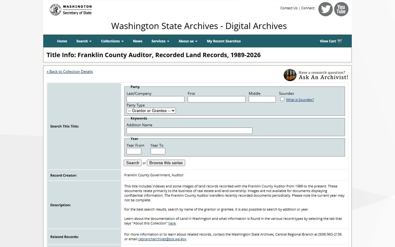 Franklin County land records archive with over 527000 entries at Washington State Digital Archives