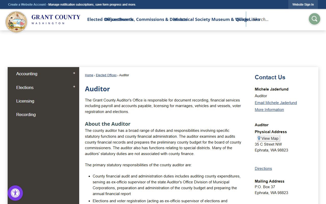 Grant County Auditor office for deed recording and document access in Ephrata Washington