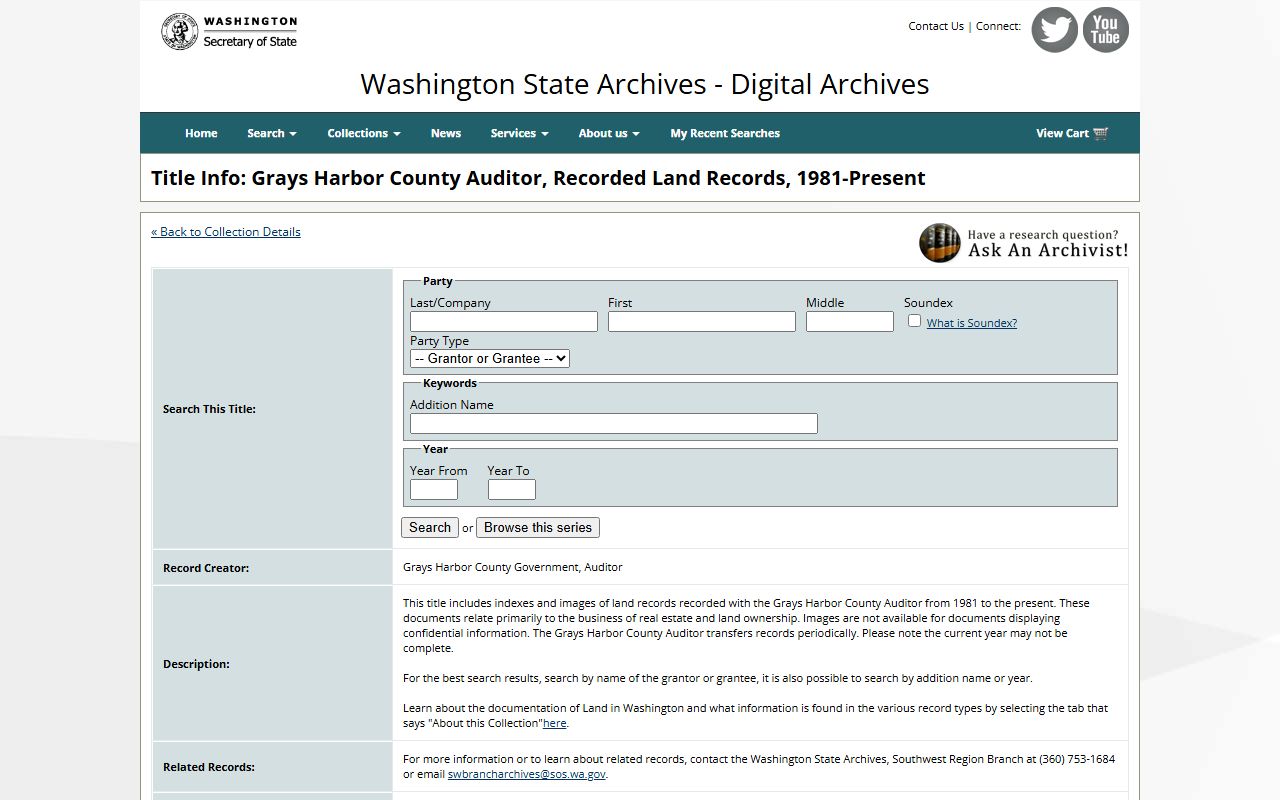 Grays Harbor County land records in the Washington State Digital Archives