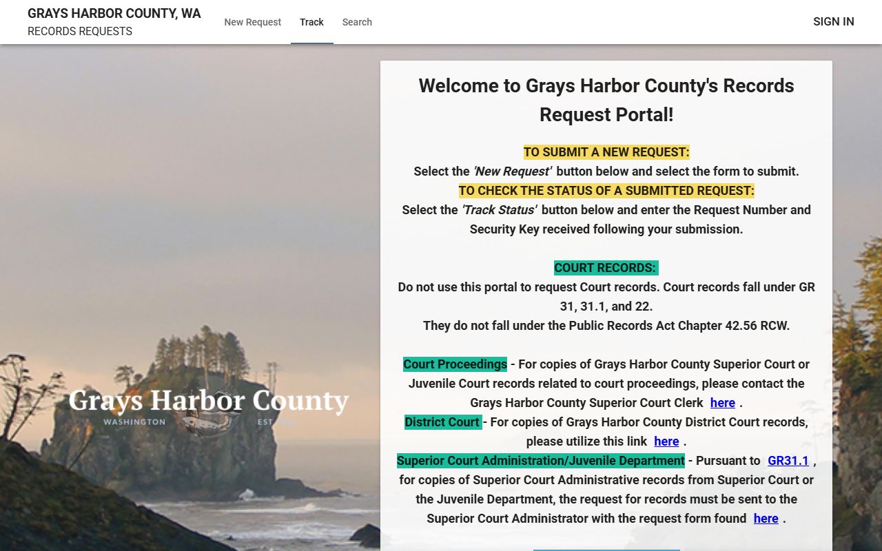 Grays Harbor County records request portal for deed records