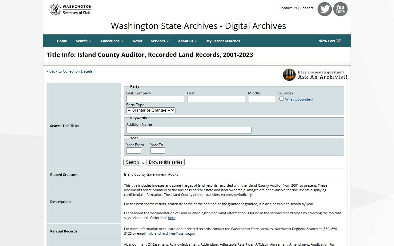Island County land records archive in the Washington State Digital Archives