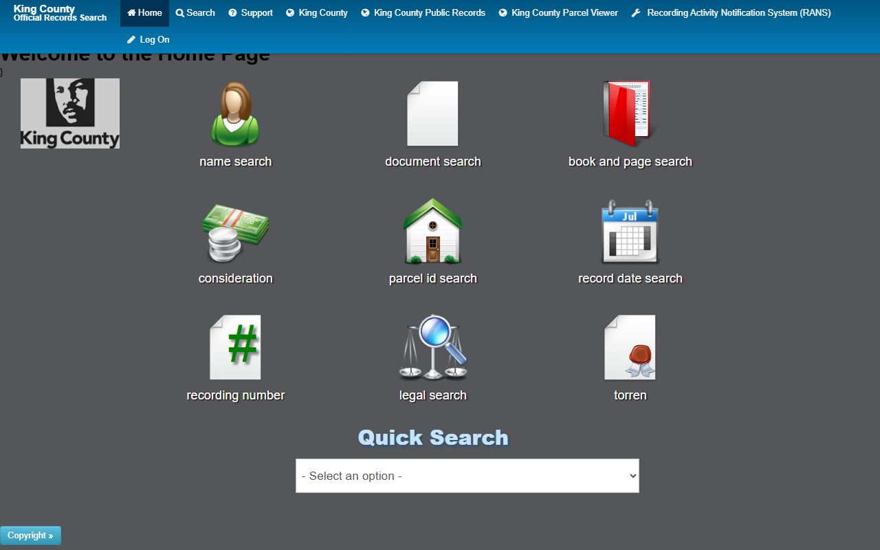 King County Landmark Web records search portal for deed records