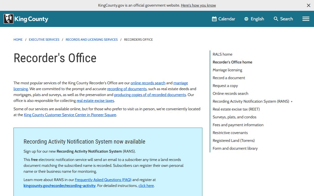 King County Recorder's Office in Seattle handling deed records