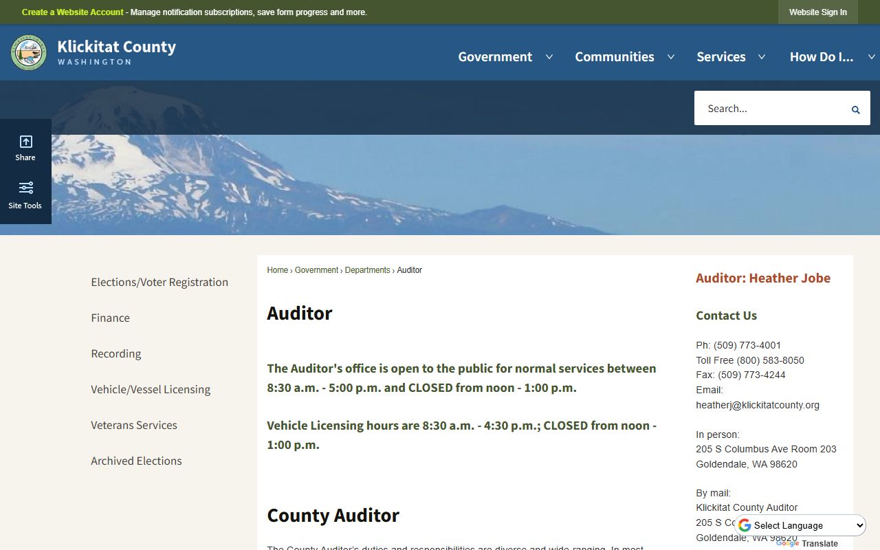 Klickitat County Auditor office handling deed records in Goldendale