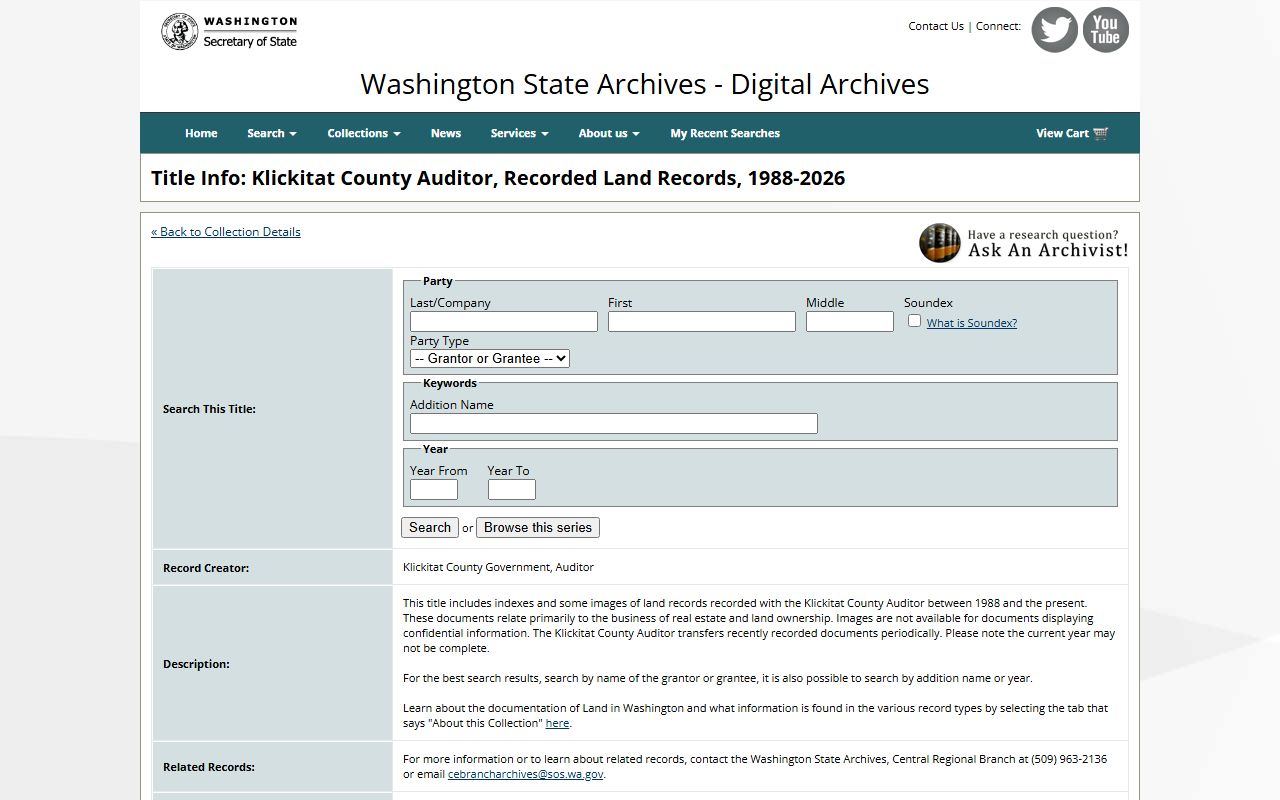 Klickitat County land records in the Washington State Digital Archives
