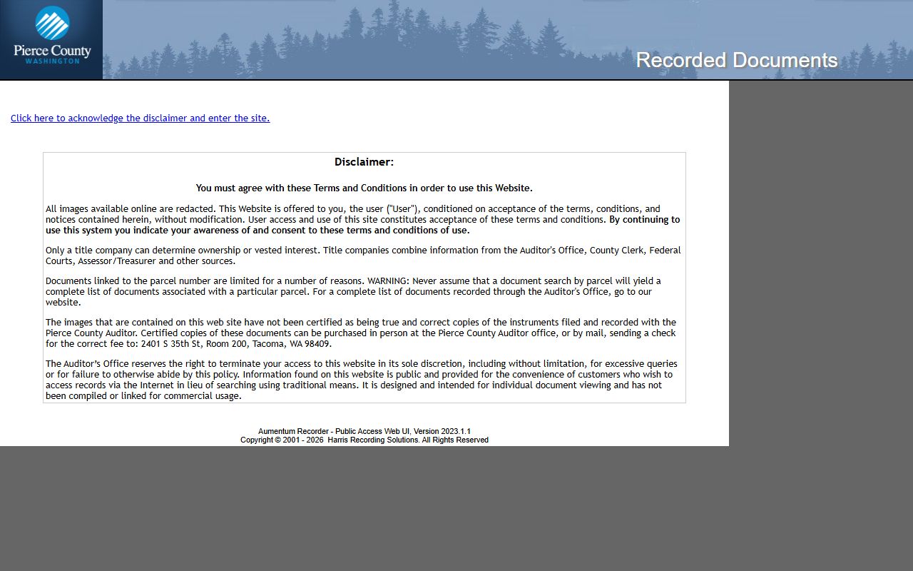 Pierce County ARMS Web document search deed records