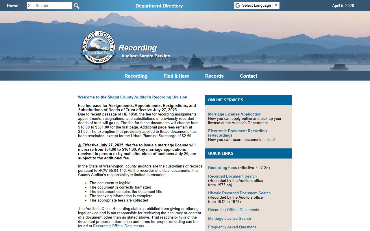 Skagit County Auditor recording deed records