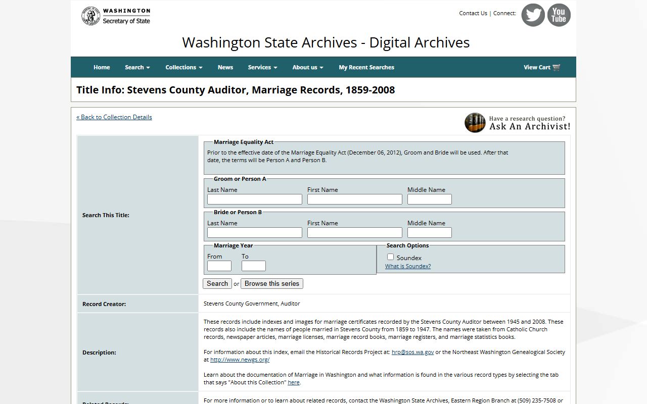 Stevens County land records archive collection in the Washington State Digital Archives