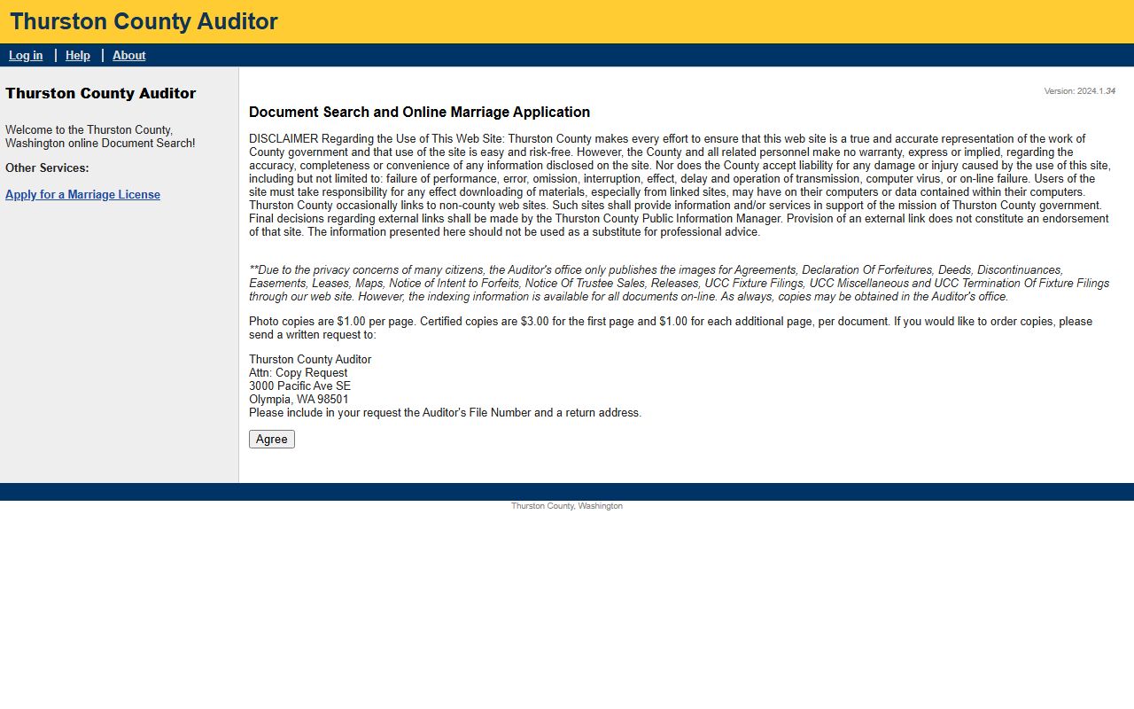 Thurston County EagleWeb online recording search portal for deed records