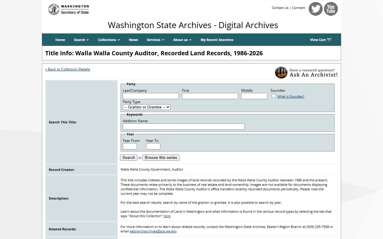 Walla Walla County land records collection in the Washington State Digital Archives