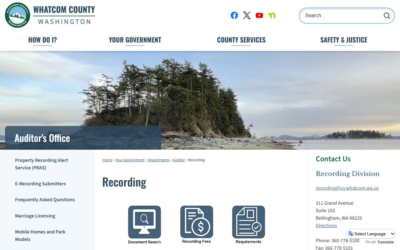 Whatcom County recording requirements page showing document formatting standards for deed recording