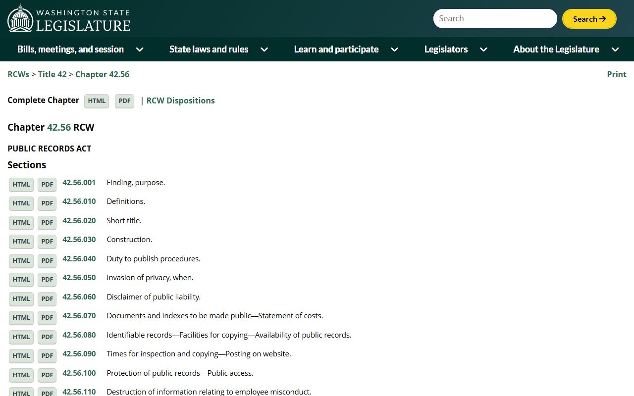 Washington Public Records Act RCW 42.56 governing deed record access