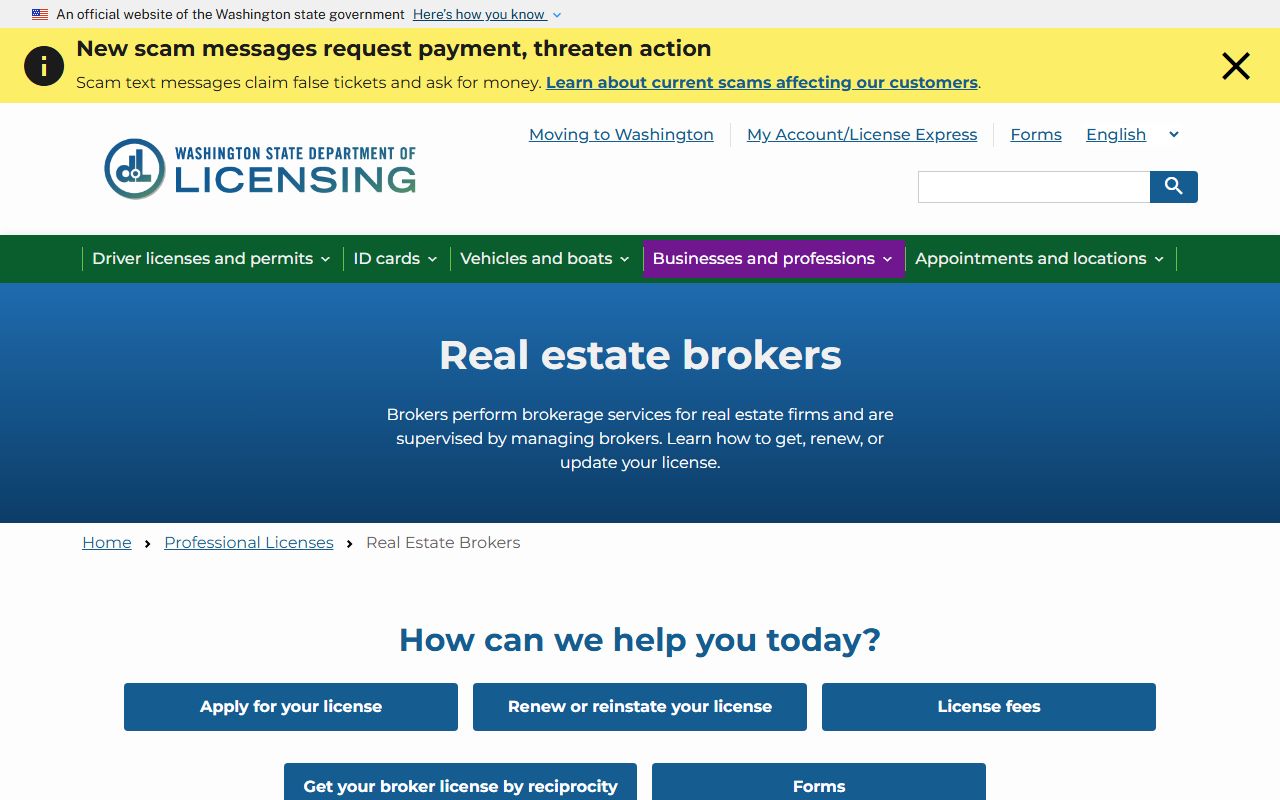Washington Department of Licensing real estate brokers involved in deed records
